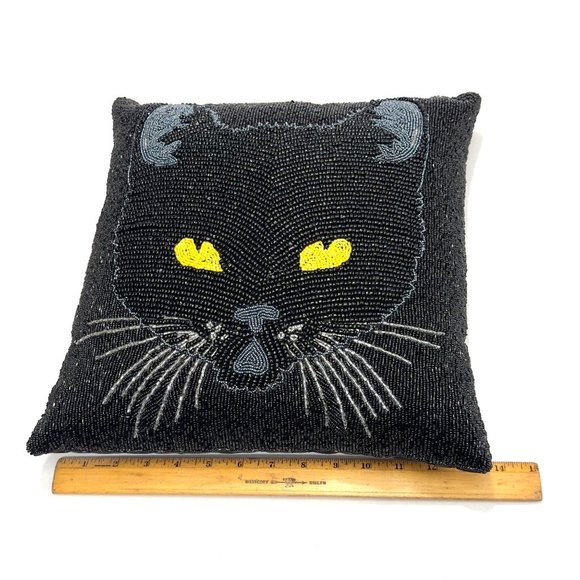 Pier 1 Spooky Black Cat Beaded Accent Throw Pillow Halloween Decor - Picture 10 of 11